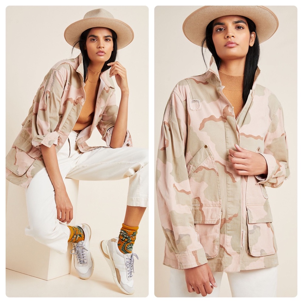 Anthropologie Lida Pink Camo Utility Jacket 💗🤎